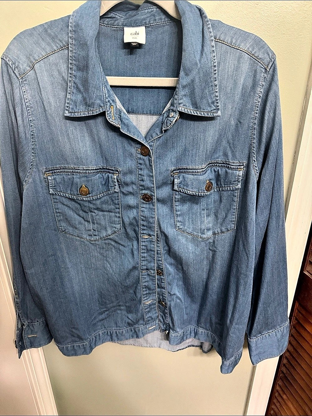 Cabi Keep Jacket Denim Button Down Shirt Blue XXL